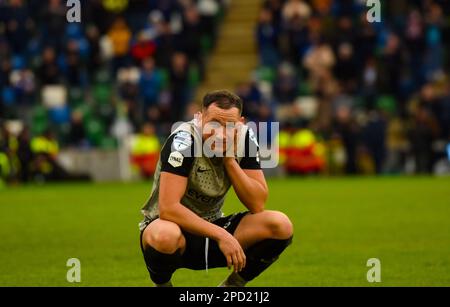 Conor McDermott, giocatore del Coleraine FC. BetMcLean Cup Final 2023, Linfield Vs Coleraine. Stadio nazionale al Windsor Park, Belfast. Foto Stock