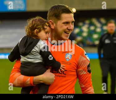 Gareth Deane, portiere del Coleraine FC. BetMcLean Cup Final 2023, Linfield Vs Coleraine. Stadio nazionale al Windsor Park, Belfast. Foto Stock