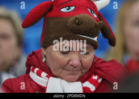 Manchester, Regno Unito. 14th Mar, 2023. I fan di RB Leipzig arrivano davanti al round della UEFA Champions League 16 Manchester City vs RB Leipzig all'Etihad Stadium, Manchester, Regno Unito, 14th marzo 2023 (Photo by Mark Cosgrove/News Images) Credit: News Images LTD/Alamy Live News Foto Stock