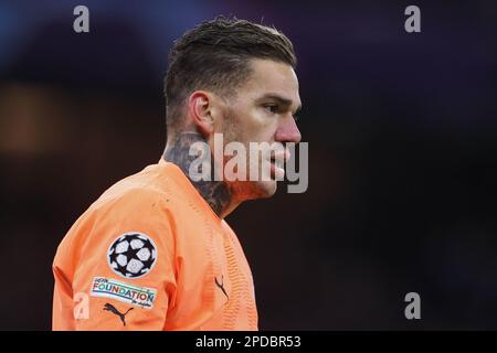 Manchester, Regno Unito. 14th Mar, 2023. Ederson #31 di Manchester City durante il round della UEFA Champions League 16 Manchester City vs RB Lipsia all'Etihad Stadium, Manchester, Regno Unito, 14th marzo 2023 (Photo by Mark Cosgrove/News Images) Credit: News Images LTD/Alamy Live News Foto Stock