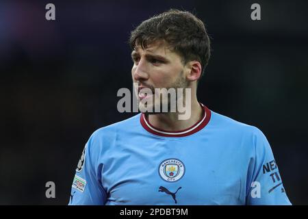 Manchester, Regno Unito. 14th Mar, 2023. Rúben Dias #3 di Manchester City durante il round della UEFA Champions League 16 Manchester City vs RB Leipzig all'Etihad Stadium, Manchester, Regno Unito, 14th marzo 2023 (Foto di Mark Cosgrove/News Images) a Manchester, Regno Unito il 3/14/2023. (Foto di Mark Cosgrove/News Images/Sipa USA) Credit: Sipa USA/Alamy Live News Foto Stock