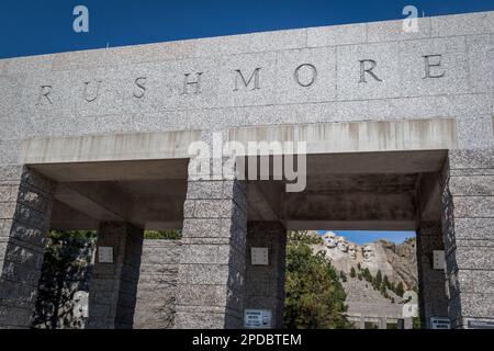 Il cartello all'ingresso del Mount Rushmore National Monument Foto Stock