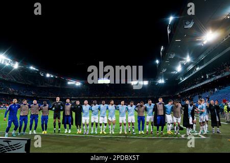 Basilea, Svizzera. 09th Mar, 2023. 09.03.2023, Basilea, St Jakob-Park, UEFA Europa Conference League: FC Basel 1893 - Slovan Bratislava, i giocatori di Slovan Bratislava festeggiano la loro performance (Daniela Porcelli/SPP-JP) Credit: SPP Sport Press Photo. /Alamy Live News Foto Stock