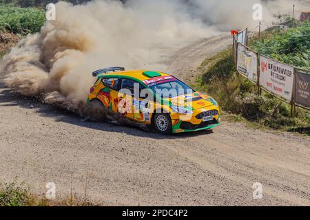 Elliot Payne e Patrick Walsh (vettura numero 4) - Grampian Forest Rally (SS3/6) - BRC Foto Stock