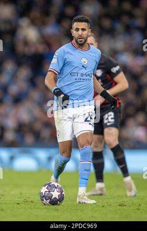 Etihad Stadium, Manchester, Regno Unito. 14th Mar, 2023. Champions League Football, Round of 16 Second leg, Manchester City contro RB Leipzig; Riyad Mahrez di Manchester City Credit: Action Plus Sports/Alamy Live News Foto Stock