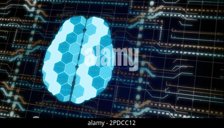 Immagine del cervello e dei punti sulla rete di connessioni Foto Stock