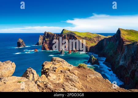 Paesaggio con Ponta de Sao Lourenco, Isola di Madeira, Portogallo Foto Stock