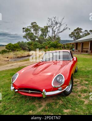 Vista frontale Jaguar e Type FHC 1962, auto sportiva Foto Stock