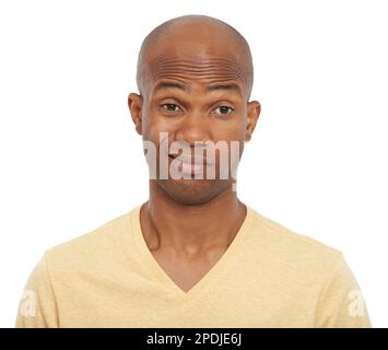 HES non è rimasto colpito. Un giovane afro-americano che sorregna e che guarda impresso. Foto Stock