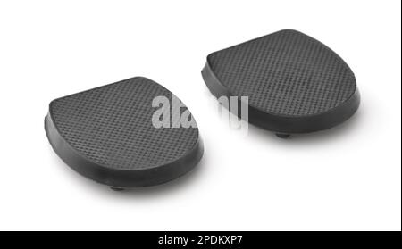 Paio di scarpe di ricambio nere con tacco a spillo isolato su bianco Foto Stock