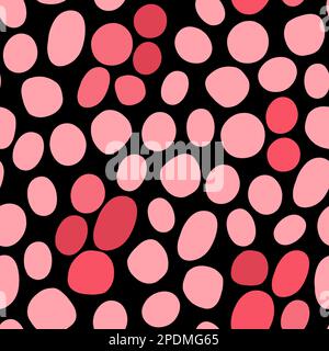 Motivo senza cuciture. Sfumature rosa ovali su sfondo nero. Stampa allover in pietra piatta. Design in vinile autoadesivo Foto Stock