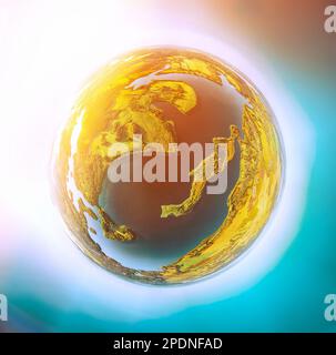 little planet view Green Forest Woods And Lake River Landscape I Foto Stock