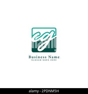 C, G, CG lettera iniziale scritta a mano e modello di immagine vettoriale della firma con logo di forma quadrata Illustrazione Vettoriale
