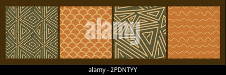 Set di pattern astratti senza giunture vettoriali. Forme geometriche retrò ripetute in colori di stile 60s, 70s, 80s. Illustrazione Vettoriale