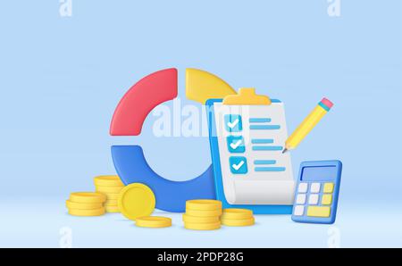 3D analisi economica del grafico finanziario Illustrazione Vettoriale