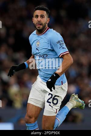 Manchester, Regno Unito. 14th Mar, 2023. Riyad Mahrez di Manchester City durante la partita della UEFA Champions League all'Etihad Stadium, Manchester. Il credito per le immagini dovrebbe essere: Andrew Yates/Sportimage Credit: Sportimage/Alamy Live News Foto Stock