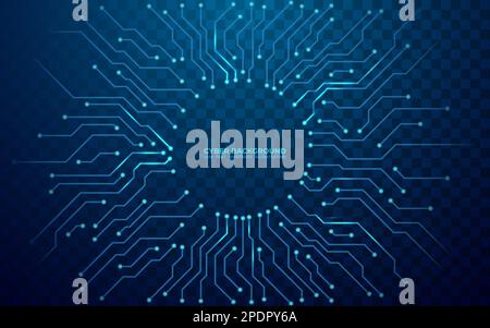 Scheda a circuito stampato digitale astratta in blu. Cyber sfondo. Illustrazione Vettoriale