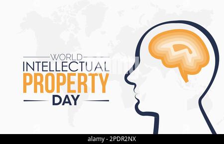 Giornata mondiale della proprietà intellettuale. design in bianco e nero e arancione con sfondo bianco. Osservato su AP Illustrazione Vettoriale