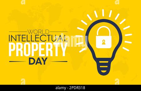 Giornata mondiale della proprietà intellettuale. design in bianco e nero su sfondo giallo con blocco di sicurezza Illustrazione Vettoriale