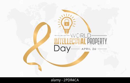 Giornata mondiale della proprietà intellettuale. striscione o modello di riconoscimento nastro a cerchio destro in vernice colore arancione e nero su sfondo bianco con securi Illustrazione Vettoriale