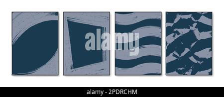 Arte astratta dalla pittura incorniciata tratti di colori blu in stile grunge acquerello Illustrazione Vettoriale