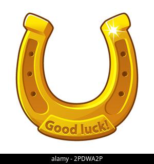 Ferro di cavallo d'oro, Lucky St. Simbolo del giorno di Patricks. Buon segno di fortuna. Illustrazione Vettoriale