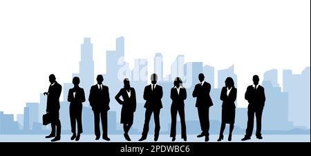 Business persone Silhouettes sul vettore City Skyline Illustrazione Vettoriale
