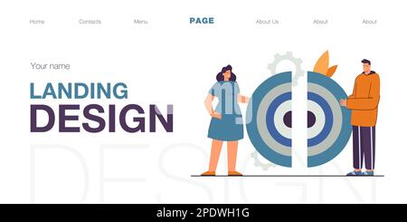 Fumetti persone che collegano due pezzi di puzzle bersaglio Illustrazione Vettoriale