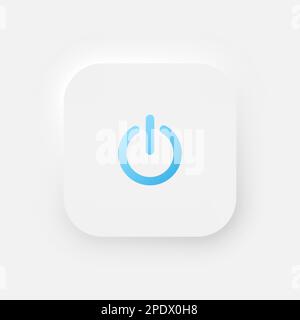 Un pulsante quadrato con un simbolo di potenza blu su sfondo bianco. Illustrazione Vettoriale