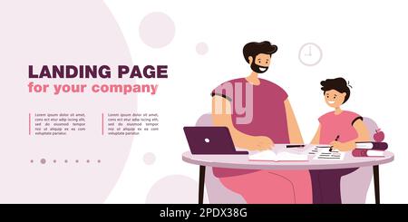 Papà aiutare suo figlio a fare i compiti Illustrazione Vettoriale