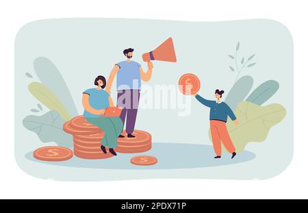 Famiglia Cartoon con monete d'oro pianificazione bilancio insieme Illustrazione Vettoriale