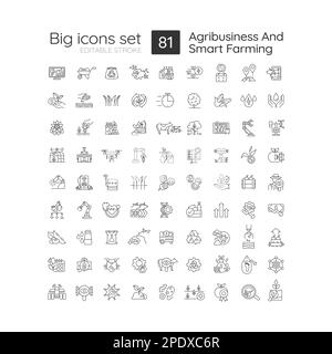 Set di icone lineari per agricoltura intelligente e agroalimentare Illustrazione Vettoriale