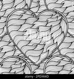 Cuoretta ondulata modello bianco e nero senza cuciture per colorare il libro Illustrazione Vettoriale