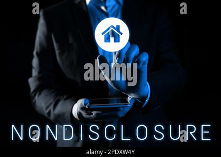 Segno di testo che mostra la non divulgazione. Word per informazioni o materiale riservato per contratto legale Foto Stock