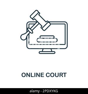 Icona contorno Corte online. Icona monocromatica della riga di tribunale semplice online per modelli, web design e infografiche Illustrazione Vettoriale