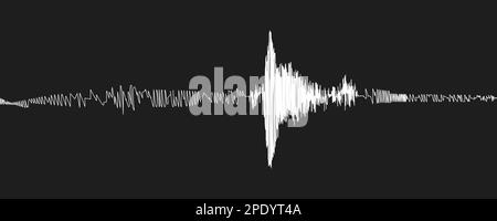 Seismogramma di attività sismica o nero bugie rivelatore record su nero. Sfondo diagramma terremoto o onda audio. Movimento del suolo, eruzione del vulcano. Po Illustrazione Vettoriale
