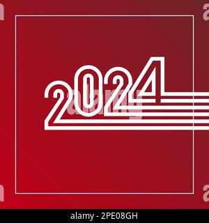 2024 numeri scritti a mano bianchi testo icona logo su sfondo rosso. Felice nuovo anno natale celebrazione disegno illustrazione modello tipografia poster Illustrazione Vettoriale