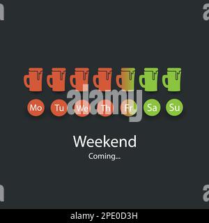 Banner in arrivo nel weekend con tazze di birra Illustrazione Vettoriale