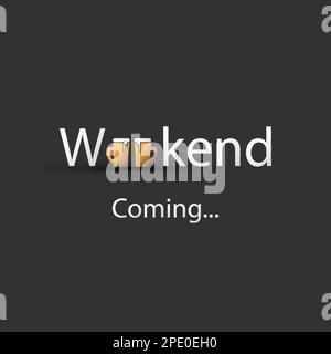 Banner in arrivo nel weekend con tazze di birra Illustrazione Vettoriale