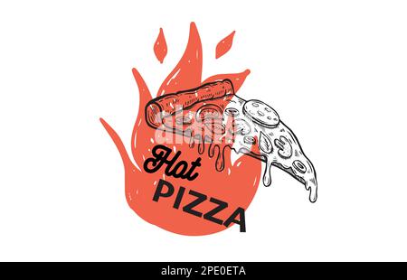 Pizza calda, illustrazioni disegnate a mano, vettore. Illustrazione Vettoriale