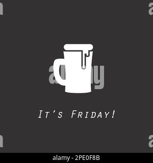 Banner in arrivo per il weekend - etichetta del venerdì con tazza di birra Illustrazione Vettoriale