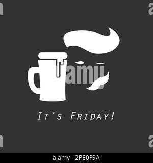 Banner in arrivo per il weekend - etichetta del venerdì con tazza di birra Illustrazione Vettoriale