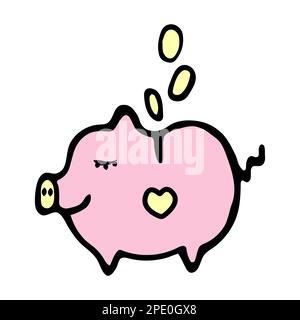 Piggy Bank, delizioso doodle colorato Illustrazione Vettoriale