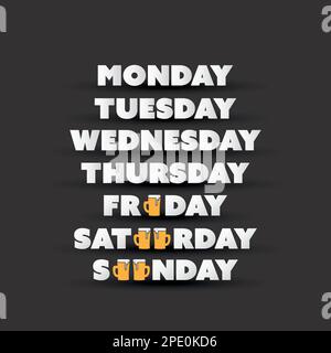 Banner in arrivo nel weekend con tazze di birra Illustrazione Vettoriale