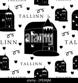 Tallinn, motivo bianco e nero senza cuciture Illustrazione Vettoriale
