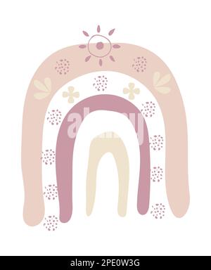 Arcobaleno in stile boho e sfumature pastello, simpatica illustrazione vettoriale Illustrazione Vettoriale