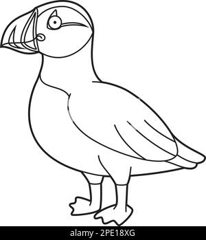 Disegno vettoriale di cartoni animati di facile colorazione di un puffin Illustrazione Vettoriale