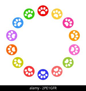 Cornice rotonda colorata con zampe di animali con spazio per il testo o il design. Illustrazione Vettoriale