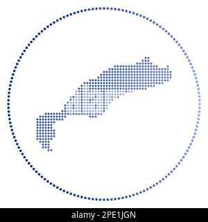 Badge digitale Kos. Mappa punteggiata di Kos in cerchio. Icona tecnologica dell'isola con punti sfumati. Illustrazione creativa del vettore. Illustrazione Vettoriale