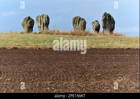 Duddo Five Stones, cerchio di pietra, conosciuto anche con altri nomi tra cui 'le pietre Singing', 'le pietre Duddo' e 'le donne' Foto Stock
